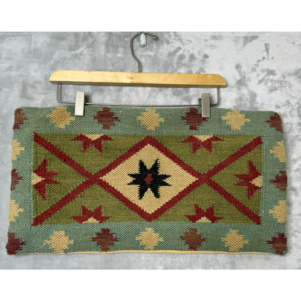 Grandin Road Wool Cotton Kilim Lumbar Pillow Cover 11x21 Boho Aztec Western
